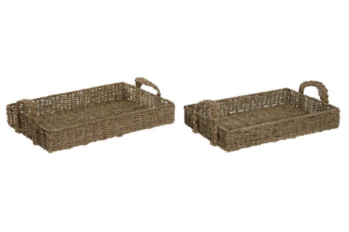 BD-215689 BANDEJA SET 2 SEAGRASS METAL 50X35X15 NATURAL - Imagen 1