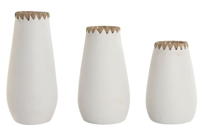 JR-213871 JARRON SET 3 TERRACOTA FIBRA 19X19X40 HECHO A MANO - Imagen 1
