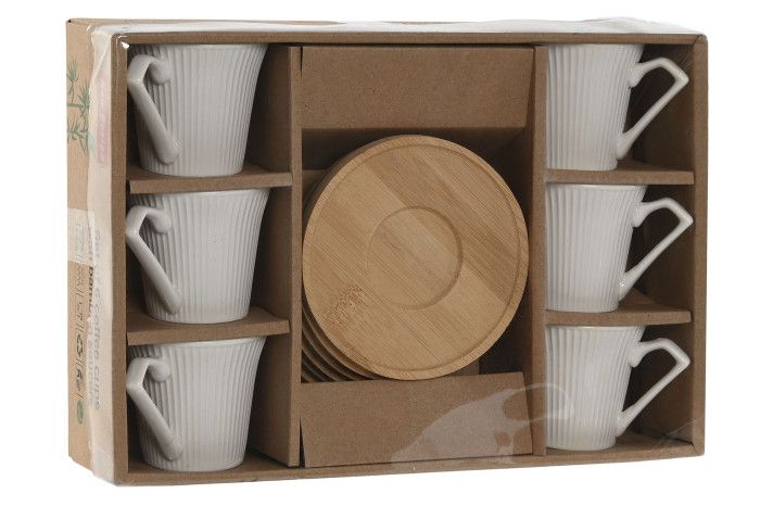 PC-217584 CAFE SET 6 PORCELANA BAMBU 90ML BLANCO - Imagen 1