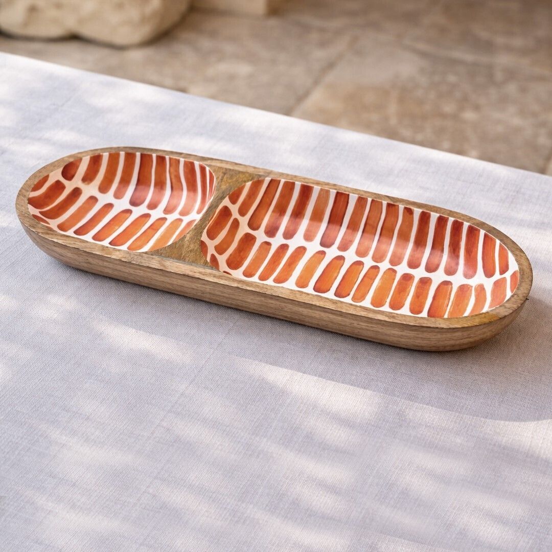 Y7LU00020555 BANDEJA 2 SEPARACIONES 37X15X5 MAD. RAYAS CORAL - Imagen 1